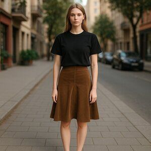 Vintage WaWa Corduroy Skirt Women's L Flared Brown Side Zipper Unfinished Hem